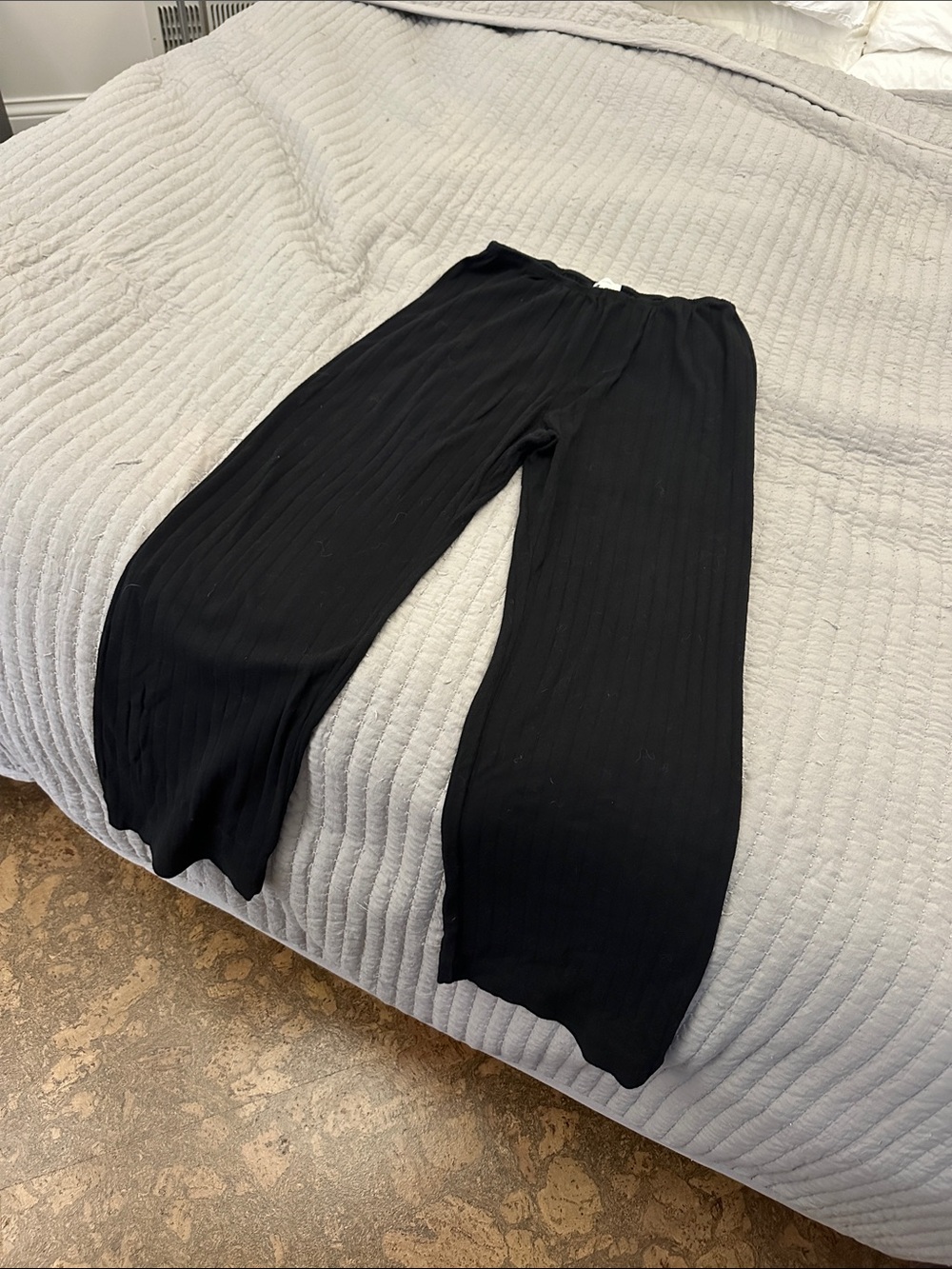 DONNI. Black Pointelle Pull-On Pants